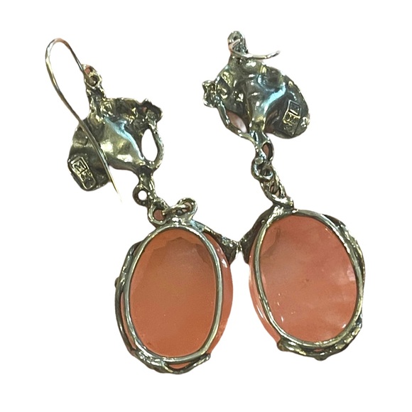 Sterling silver 925 Fancy Rose quartz stone Flower Dangle earrings - Picture 12 of 15